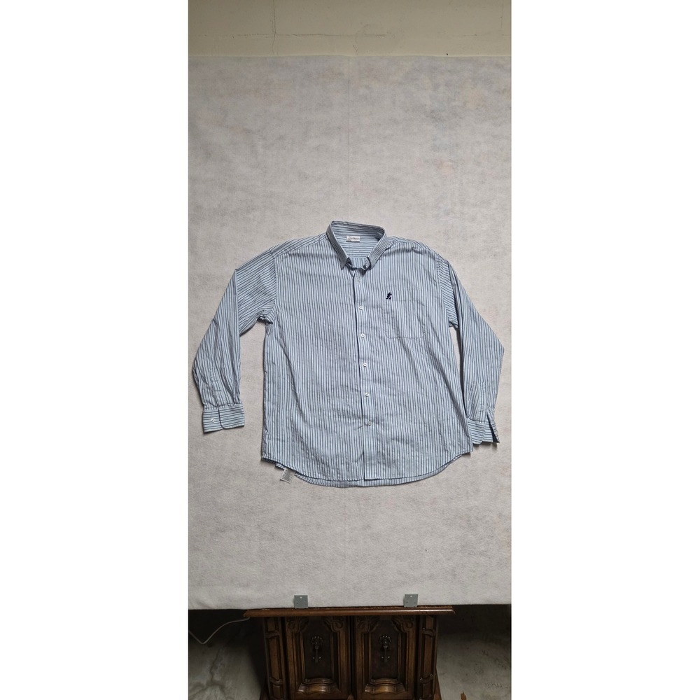 Walt Disney World Mens XL Blue White Striped Mickey Mouse Button Down Shirt